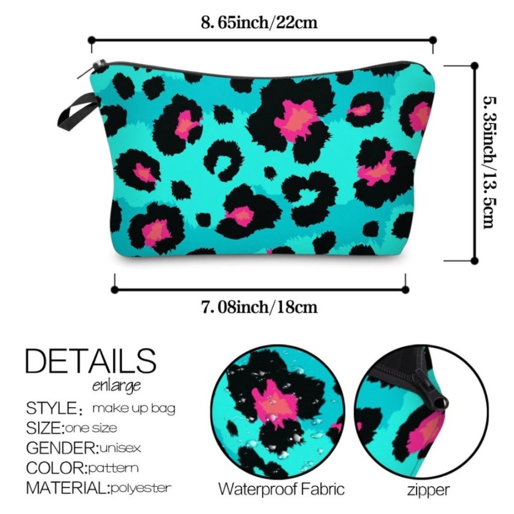 New Aqua Leopard Cosmetic Bag Clutch - Picture 5 of 5